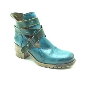 Fly London Green Leather Ankle Strap Boots Size: EU 42